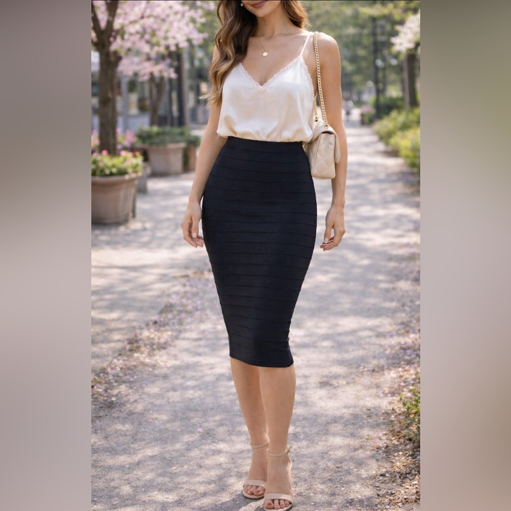 Marciano Bandage Midi Skirt Black Size XS Zip Up Back